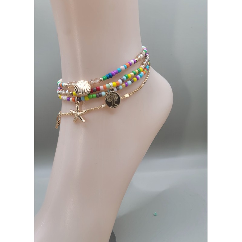 Multi-Layer Handmade Anklet with Charms – Boho Chic Summer Jewelry | Atelier d’Assi