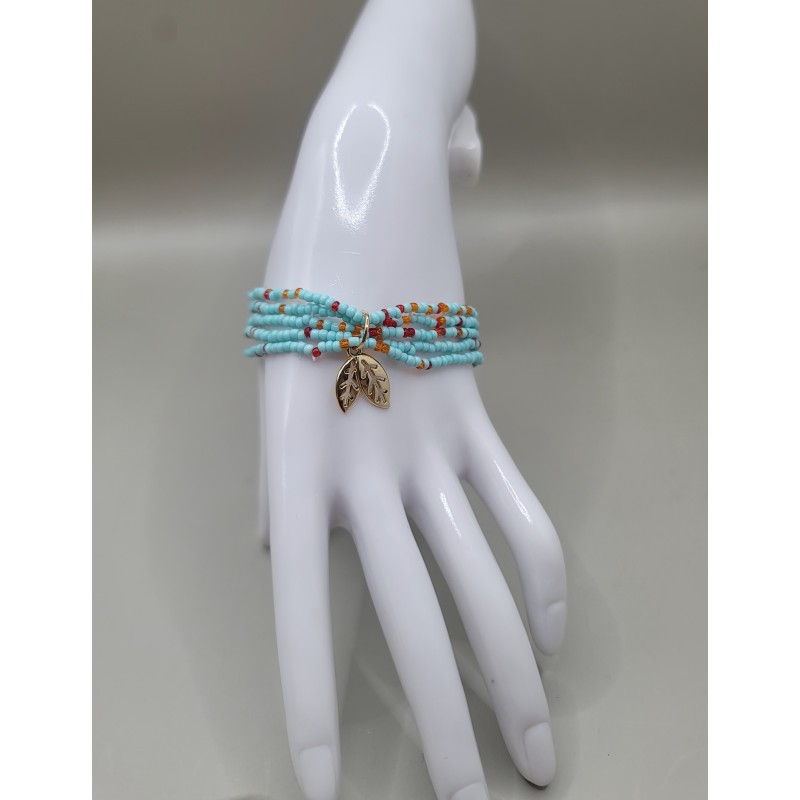 Bracelet multi-rangs en perles – Charms arbre de vie & feuilles | Bijoux femme tendance