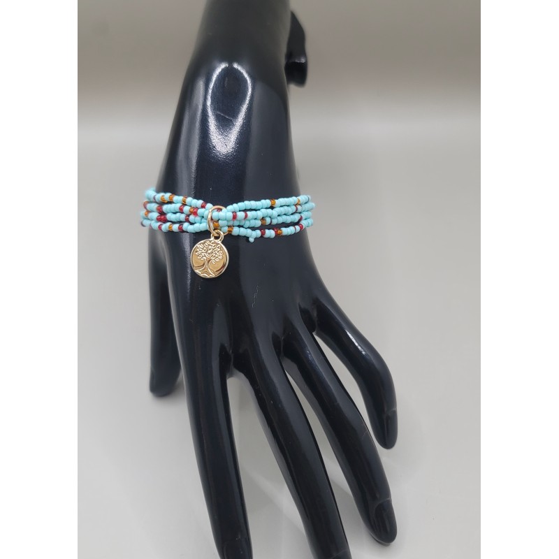 Bracelet multi-rangs en perles – Charms arbre de vie & feuilles | Bijoux femme tendance