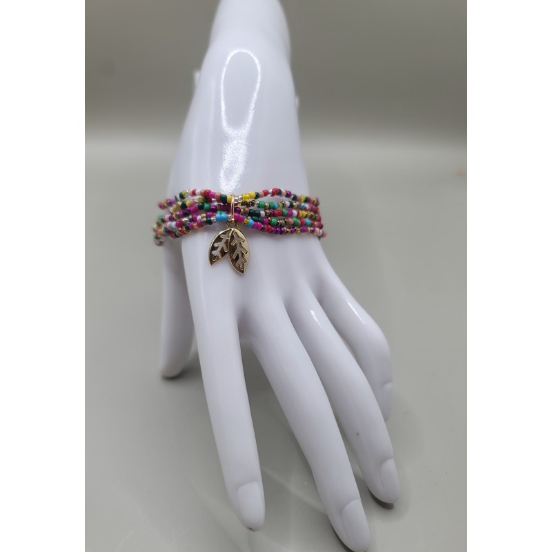 Bracelet multi-rangs en perles – Charms arbre de vie & feuilles | Bijoux femme tendance