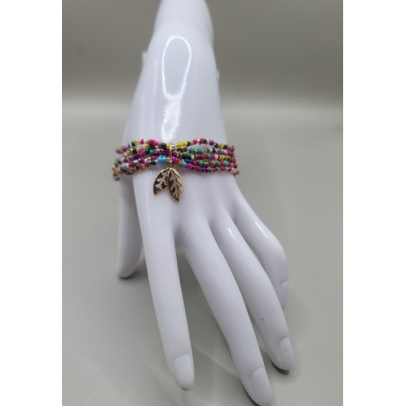 Bracelet multi-rangs en perles – Charms arbre de vie & feuilles | Bijoux femme tendance