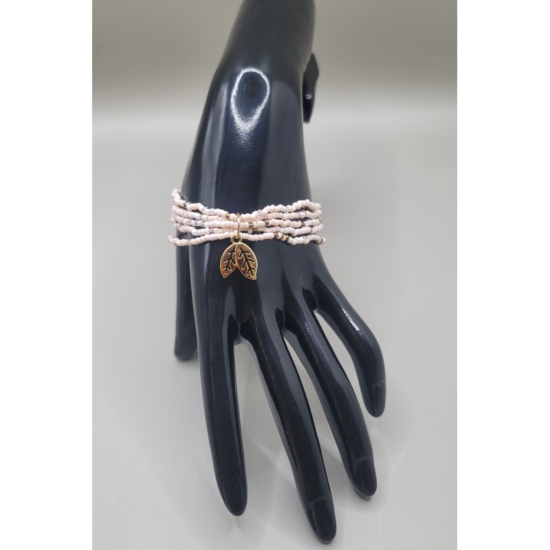Bracelet multi-rangs en perles – Charms arbre de vie & feuilles | Bijoux femme tendance
