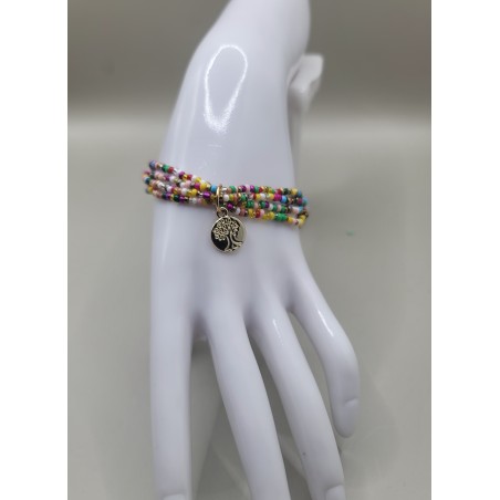 Bracelet multi-rangs en perles – Charms arbre de vie & feuilles | Bijoux femme tendance