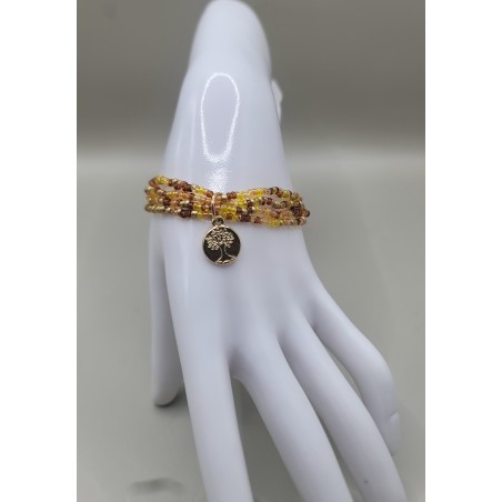 Bracelet multi-rangs en perles – Charms arbre de vie & feuilles | Bijoux femme tendance