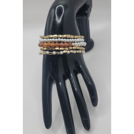 Bracelet multi-rangs élégant – Perles & cristaux dorés | Bijoux femme tendance