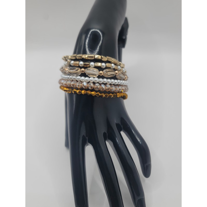 Bracelet multi-rangs élégant – Perles & cristaux dorés | Bijoux femme tendance