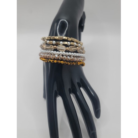Bracelet multi-rangs élégant – Perles & cristaux dorés | Bijoux femme tendance