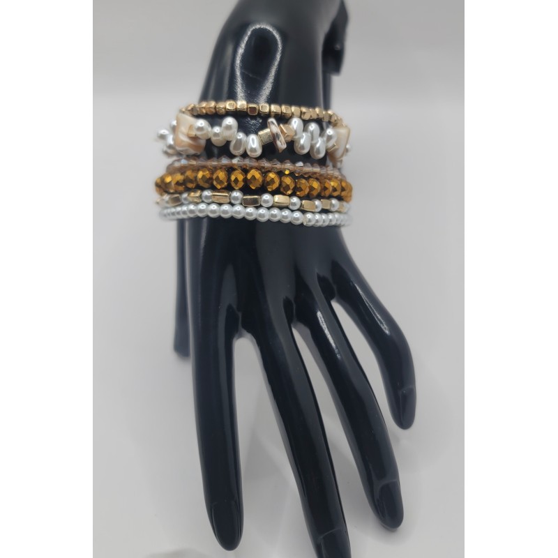 Bracelet multi-rangs élégant – Perles & cristaux dorés | Bijoux femme tendance