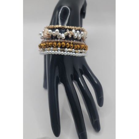 Bracelet multi-rangs élégant – Perles & cristaux dorés | Bijoux femme tendance