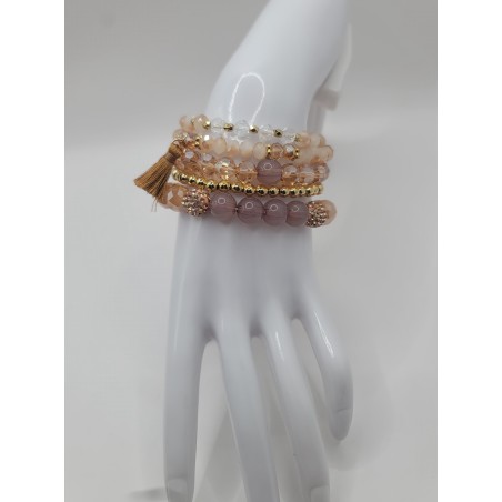 Bracelet multi-rangs élégant – Perles & cristaux dorés | Bijoux femme tendance