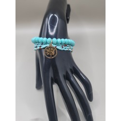 Bracelet multi-rangs en perles – Charms arbre de vie & feuilles | Bijoux femme tendance