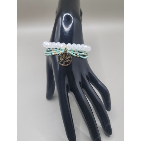 Bracelet multi-rangs en perles – Charms arbre de vie & feuilles | Bijoux femme tendance