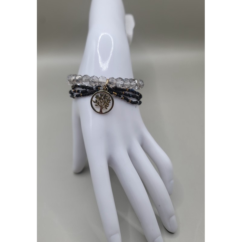 Bracelet multi-rangs en perles – Charms arbre de vie & feuilles | Bijoux femme tendance