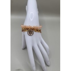 Bracelet multi-rangs en perles – Charms arbre de vie & feuilles | Bijoux femme tendance