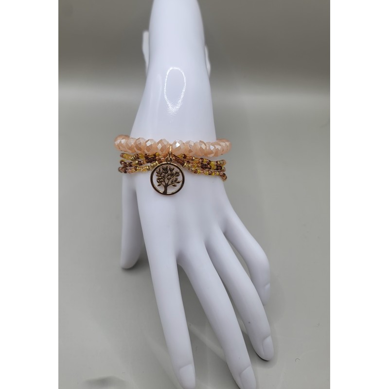 Bracelet multi-rangs en perles – Charms arbre de vie & feuilles | Bijoux femme tendance