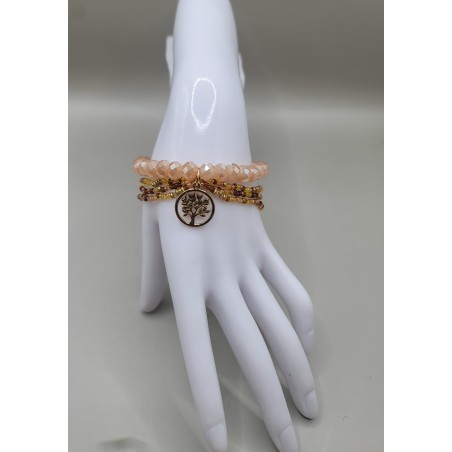 Bracelet multi-rangs en perles – Charms arbre de vie & feuilles | Bijoux femme tendance