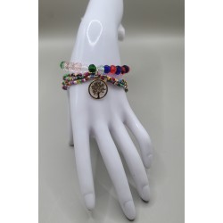 Bracelet multi-rangs en perles – Charms arbre de vie & feuilles | Bijoux femme tendance