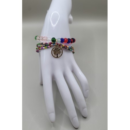 Bracelet multi-rangs en perles – Charms arbre de vie & feuilles | Bijoux femme tendance