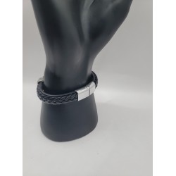 Bracelet Homme Noir Tressé – Anneaux Gravés | Style Moderne et Intemporel