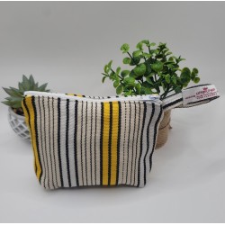 Pochon artisanal en tissu tissé de Guinée | Écru, noir & jaune