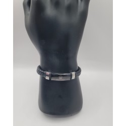 Bracelet Homme Noir Tressé – Plaque Style Rolex | Design Premium & Élégant