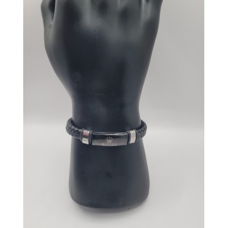 Bracelet Homme Noir Tressé – Plaque Style Rolex | Design Premium & Élégant
