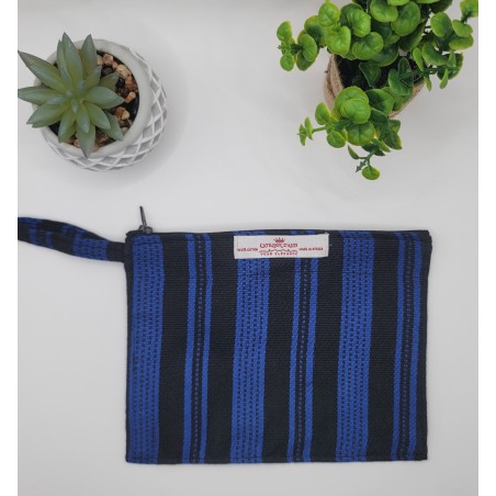 Pochon artisanal en tissu tissé de Guinée | Bleu & noir