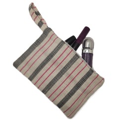 Pochon artisanal en tissu tissé de Guinée | Écru, noir & rose