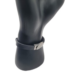 Bracelet Homme Minimaliste – Cuir Noir & Triple Anneaux Argent | Style Moderne