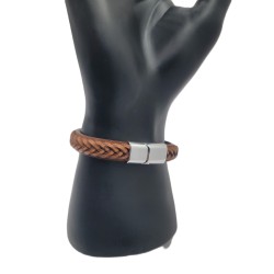 Bracelet Homme Camel Tressé – Anneaux Argentés Gravés | Style Naturel & Tendance