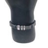 Bracelet Homme Minimaliste – Cuir Noir & Triple Anneaux Argent | Style Moderne