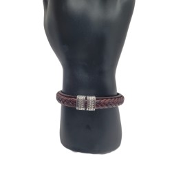 Brown Braided Men’s Bracelet – Engraved Silver Rings | Vintage Masculine Style