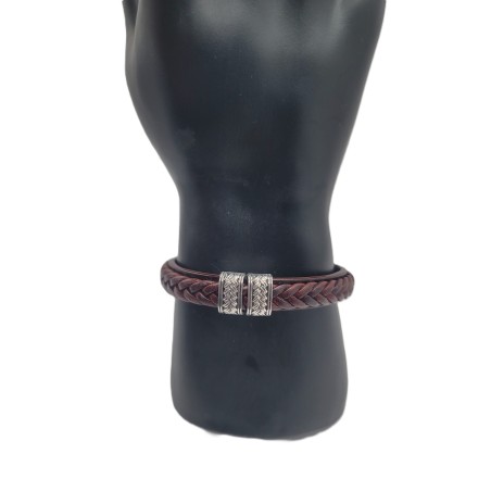 Brown Braided Men’s Bracelet – Engraved Silver Rings | Vintage Masculine Style