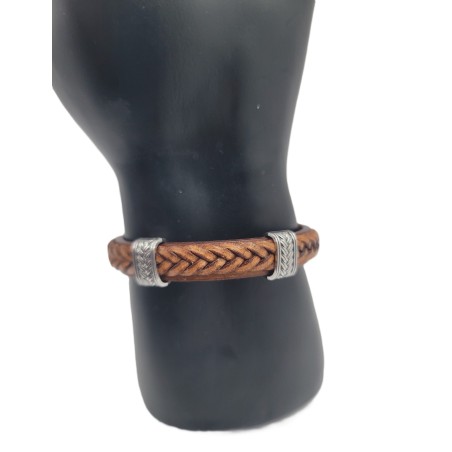 Bracelet Homme Camel Tressé – Anneaux Argentés Gravés | Style Naturel & Tendance