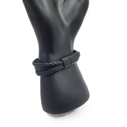 Bracelet Homme Noir Multi-Rangs – Plume Argentée | Style Bohème Masculin