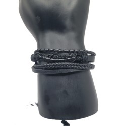Bracelet Homme Noir Multi-Rangs – Plume Argentée | Style Bohème Masculin