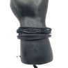 Bracelet Homme Noir Multi-Rangs – Plume Argentée | Style Bohème Masculin