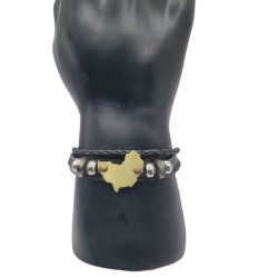 Bracelet Homme Afrique – Cuir Noir & Plaque Dorée | Élégant & Symbolique