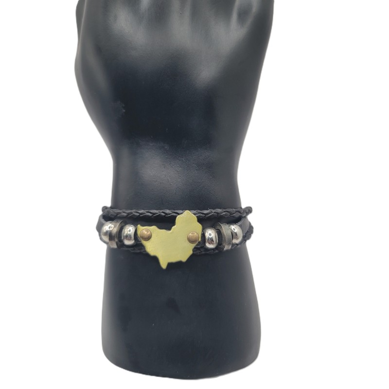 Bracelet Homme Afrique – Cuir Noir & Plaque Dorée | Élégant & Symbolique