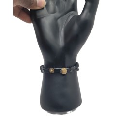 Bracelet Homme Afrique – Cuir Noir & Plaque Dorée | Élégant & Symbolique