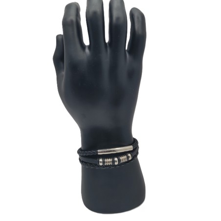 Bracelet Homme Cuir Noir Multi-Lanières – Barrette Argentée | Style Moderne & Tendance