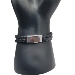 Bracelet Homme Ancre Marine – Cuir Noir Tressé | Style Nautique & Élégant