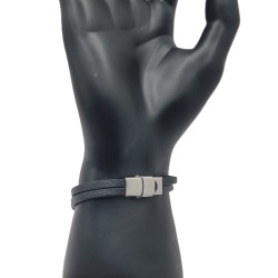 Bracelet Homme Gravé – Live Love Laugh | Cuir Noir & Perles Métalliques