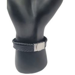Bracelet Homme Cuir Noir – Perle Sculptée Argentée | Style Ethnique Chic