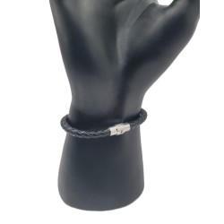 Bracelet Homme Cuir Noir – Métal Croisé | Style Moderne & Original