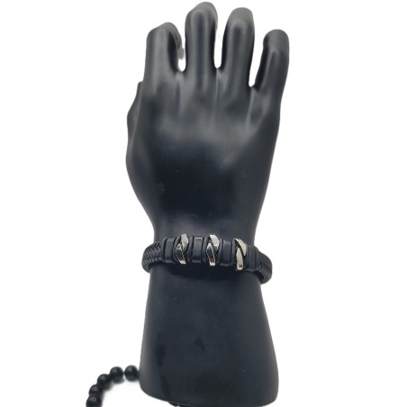 Men’s Black Braided Bracelet – Engraved Steel Rings | Refined & Modern