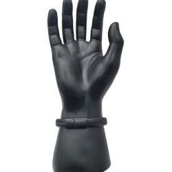 Bracelet Homme Cuir Noir – Anneaux Acier Gravés | Style Raffiné & Moderne