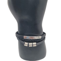 Bracelet Homme Classique Noir – Barrette Métal Argenté | Élégant & Intemporel