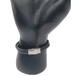 Bracelet Homme Classique Noir – Barrette Métal Argenté | Élégant & Intemporel