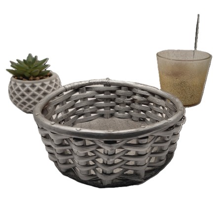 Handwoven silver wicker basket – boho chic catchall